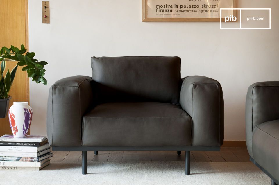 Amandel fauteuil in grafiet leer