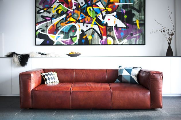 3-zits bank van mahonie leer Krieger