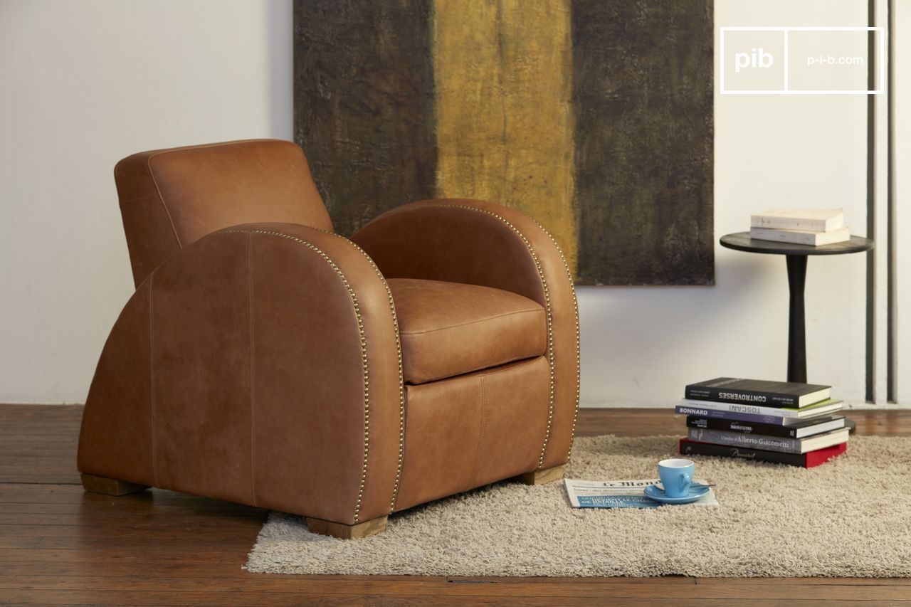 Rockefeller Camel Leather Club Chair - Art Deco